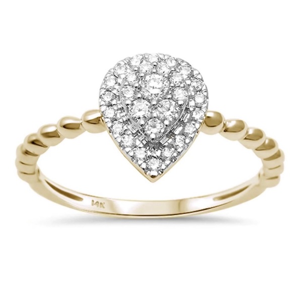 Genuine Gold Pear Shaped Diamond Ring, 14K ladies engagement ring, brand new - Picture 1 of 1